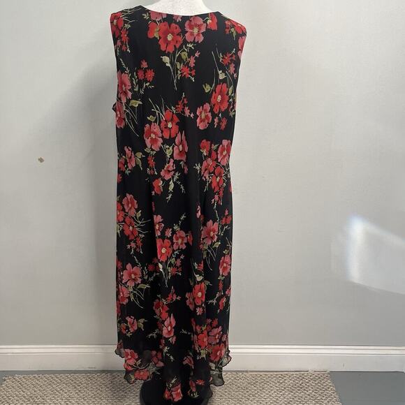 Studio I Dress Plus sz 24W Black Pink Red Floral Sheer Bias Long A Line Wedding - Picture 9 of 10